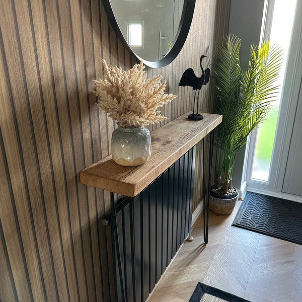 Hand-made Rustic Radiator Cover With Black Three Pin Hairpin Legs ...