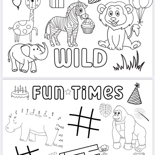 Zoo Animals Coloring Page, Birthday Coloring Activity, Wild Animals ...