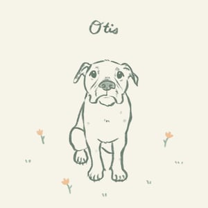 Cute Custom Dog Portrait with Flowers, Digital Pet Illustration, Minimal Dog Drawing, Unique Hand Drawn Pet Commission, Dog Memorial Gift