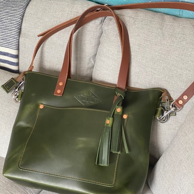 Green Leather Tote Bag for Women Leather Bag Leather Purse Handbag ...