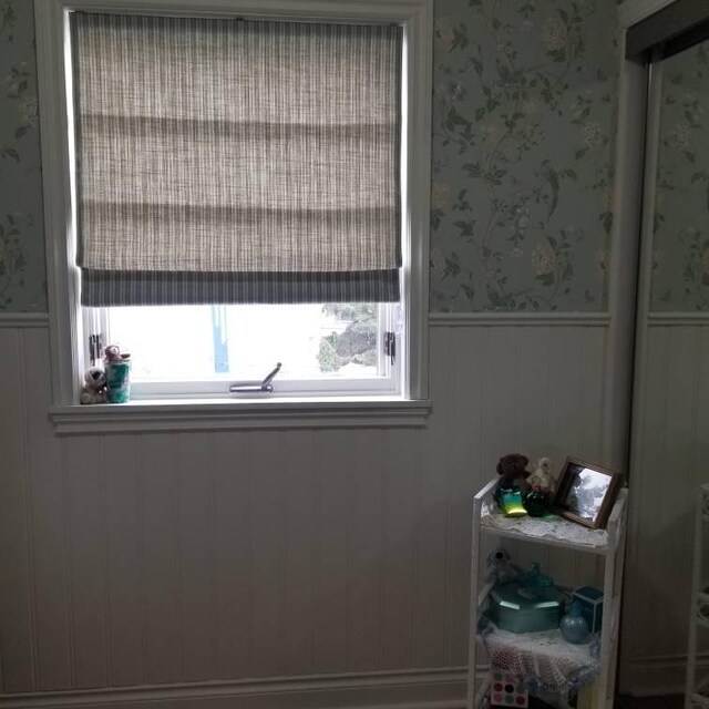 Aqua Blue Ticking Stripe/ Faded-effect Awning Stripe Roman Shades