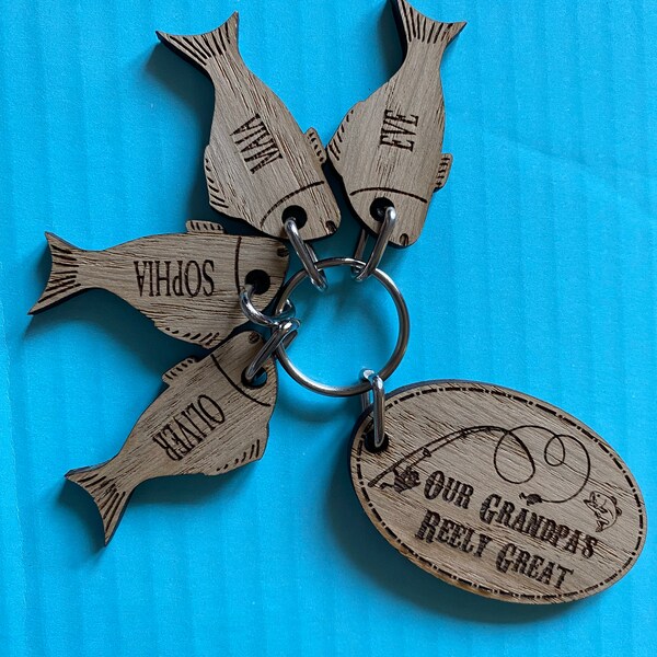 Personalised Fishing Keyring With Names of Children, Fishing Gift for ...