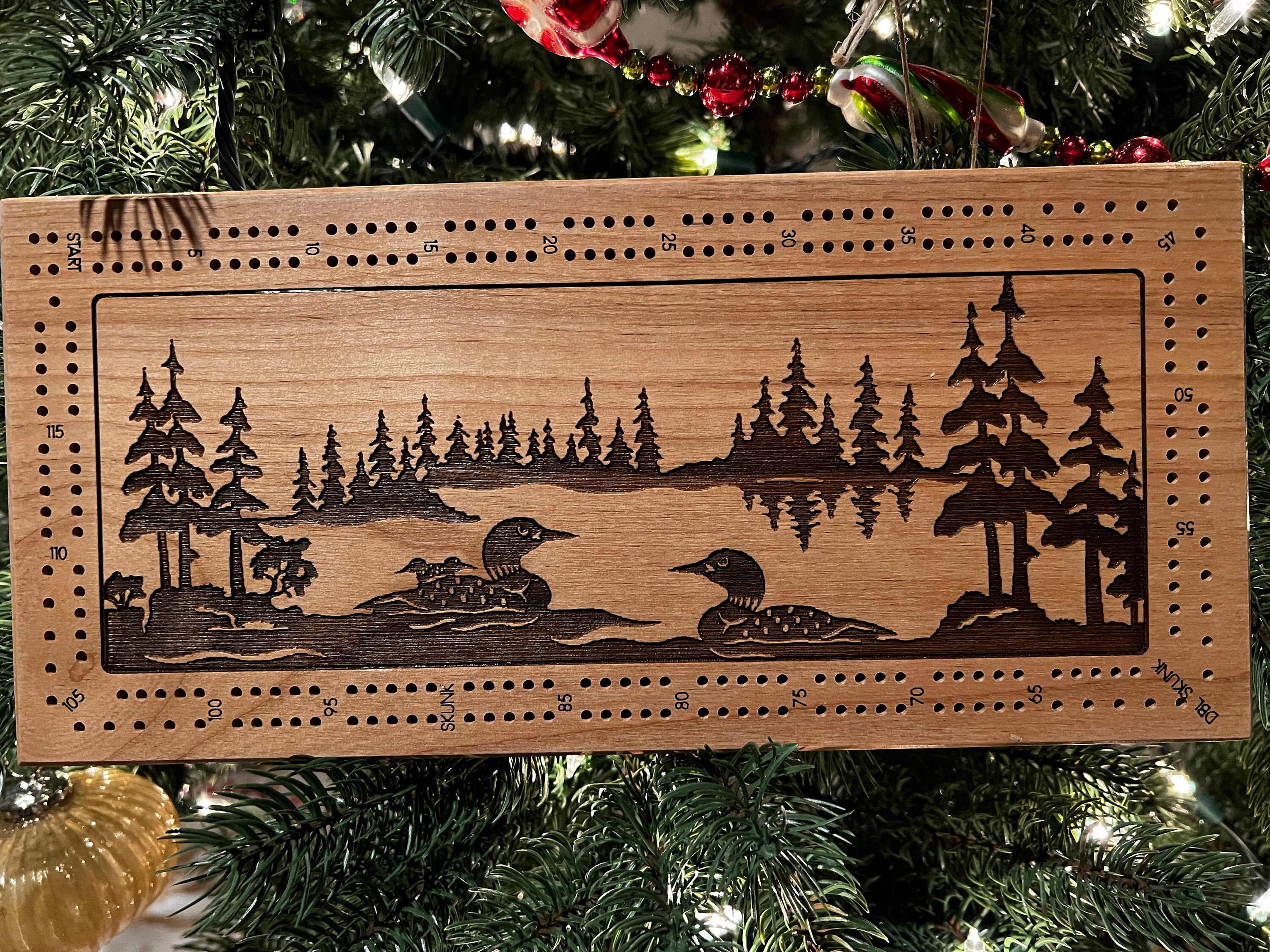 Loon Scene Rectangular Cribbage board