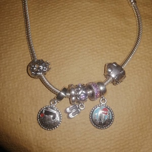 Pand Bracelet Charms Dangle Disney Minnie Mouse and Polka dots murano glass charms  Threaded s925 Silver  Fully Stamped