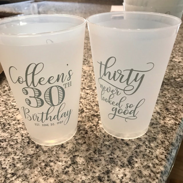 Birthday Party Cups PERSONALIZED NAME and AGE Big 30 40 50 60 With Lids and  Straws