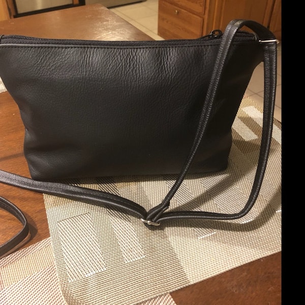 Simple Black Solid Durable Leather Cross-body Handbag