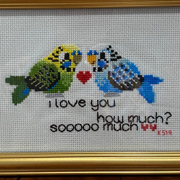 Cute Budgies Cross Stitch Pattern PDF | Green Budgie Cross Stitch ...