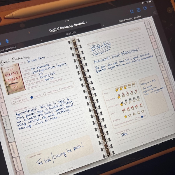 Reading Journal Digital Planner for iPad & Android Gift for Book Lover ...