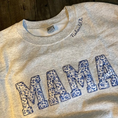 Mama Embroidered Blue Floral Applique Sweatshirt Simple Mama - Etsy