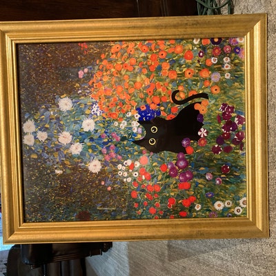 Gustav Klimt Garden Cat Print Klimt Flowers Cat Poster Black - Etsy