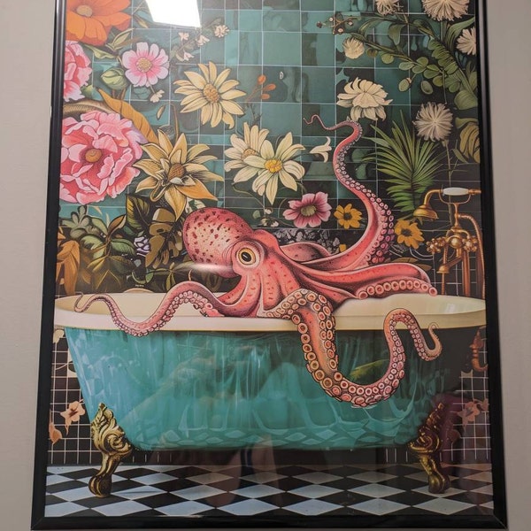 Octopus in A Bathtub in A Luxury Bathroom - Framed / Unframed / Canvas ...