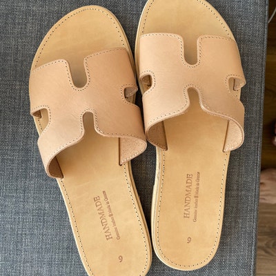 Leather Brown Handmade Greek Sandals, Classic Slides, - Etsy