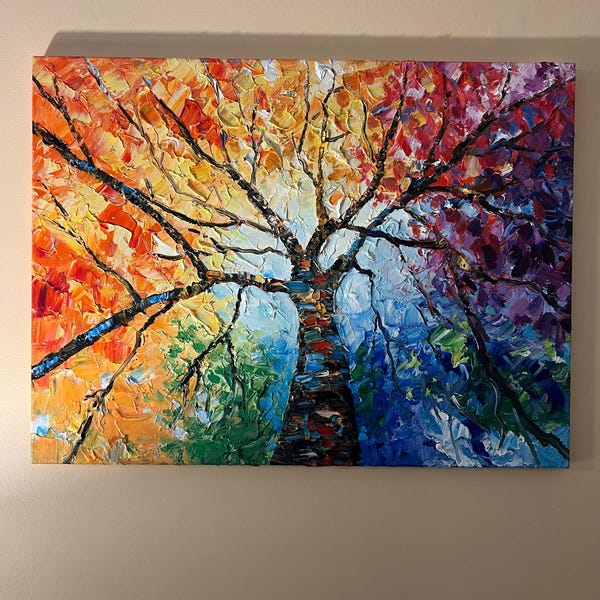 View of 3D Abstract Textured Wall Art Original Green Forest Painting on Canvas ...