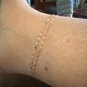 14K Double Stranded Glitter Chain Anklet, 14K Gold Glitter Chain Anklet, Flat Link Chain Gold Anklet, 14K Solid Gold Chain Anklet