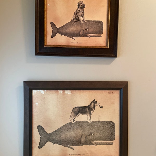 Siberian Husky Riding Whale – Vintage Style Collage Art Print Tea ...