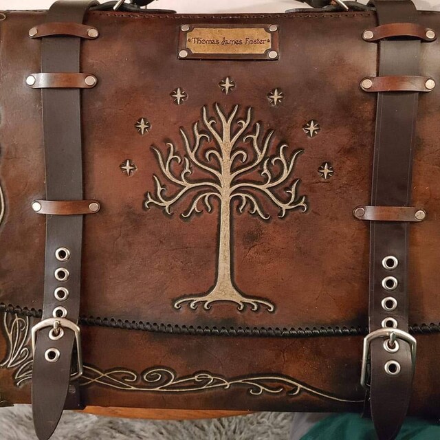Lord of the Rings Tree of Gondor Handmade Leather Messenger Bag Made Using Quality Leather Featuring Hand Tooled Designs From Middle Earth Etsy