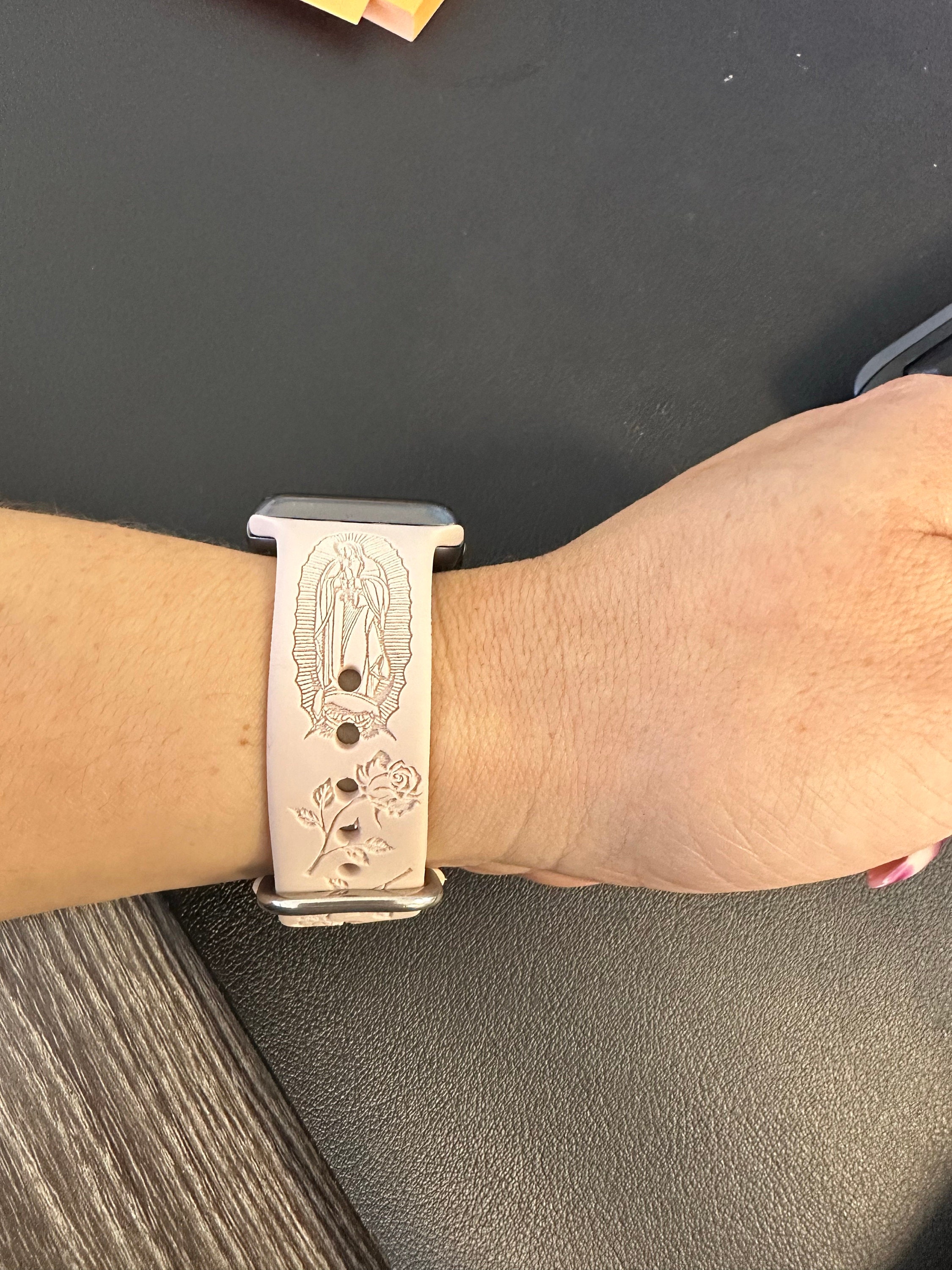 SuperLugano Virgin Mary with Cross Watch Band compatible with Apple Watch iWatch Band Silicone Watch 38/40/41 42/44/45 Strap Laser Jesus God