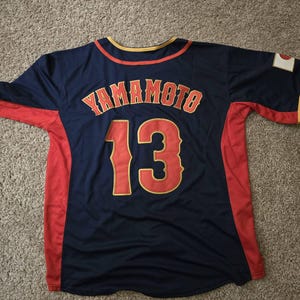 Vintage Yoshinobu Yamamoto #18 Team Japan Baseball Jersey Navy