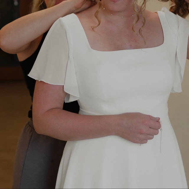 navy blue dress for baby girl AUTTOGirl Chiffon V-Neck Hiking Wedding Dress Plus Size Boho A-line Flutter  Sleeves Wedding Dress, White, 28 : Amazon.co.uk: Fashion main image 0