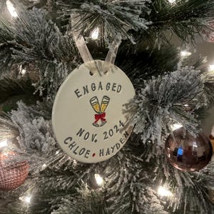 Engagement Ornament Personalized for Future Mr & Mrs | Ceramic Engaged Ornament | Wedding Ornament | Champagne Engagement Celebration
