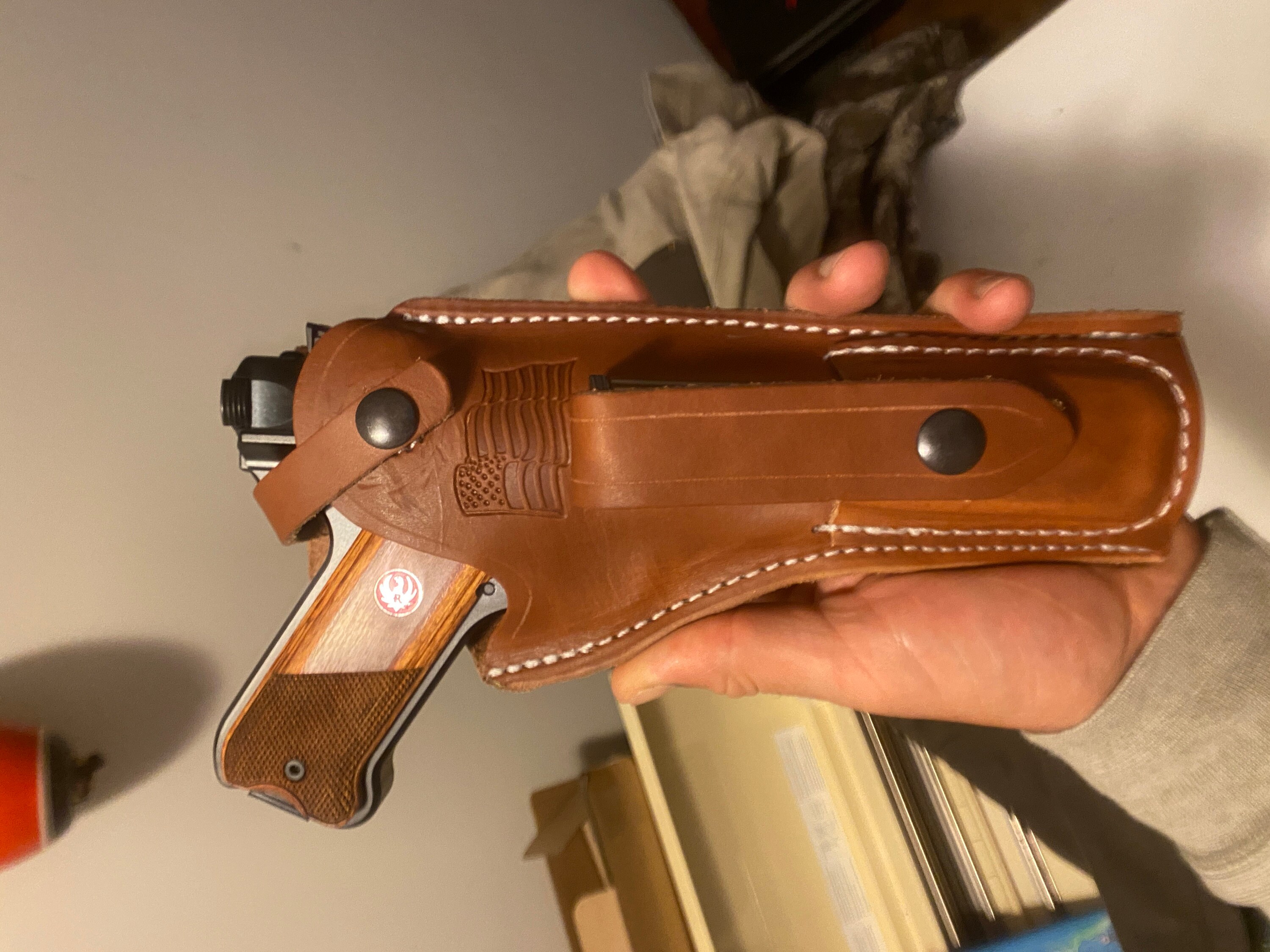 Ruger Mark I II III IV Tanned Leather Holster w Magazine Pouch Mk & Standard 4.75, 5.5, 6, 6.88 Barrels
