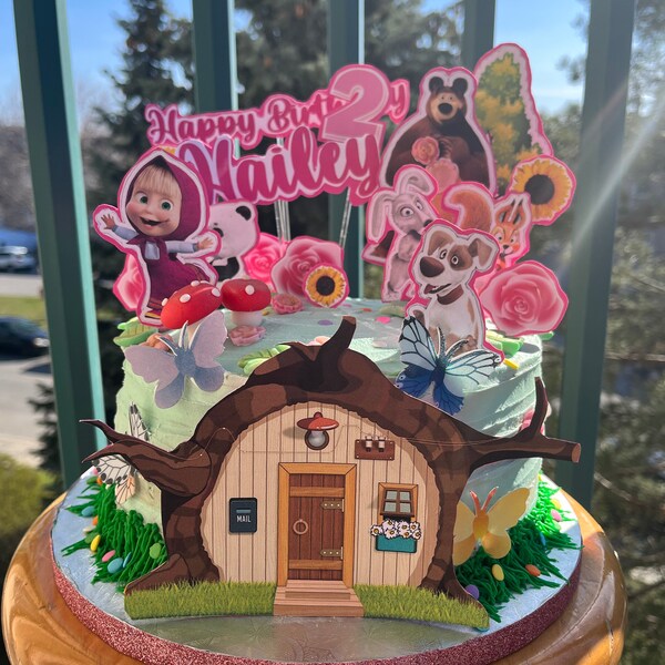 Masha and the Bear Cake &amp; Cupcake Topper Printable, Digital Download - Etsy