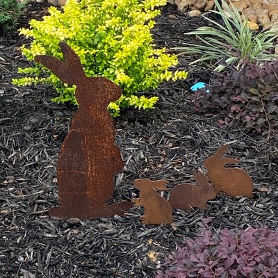 Rusty Metal Rabbits / Garden Ornament / Rabbit Art / Rabbit Gift ...