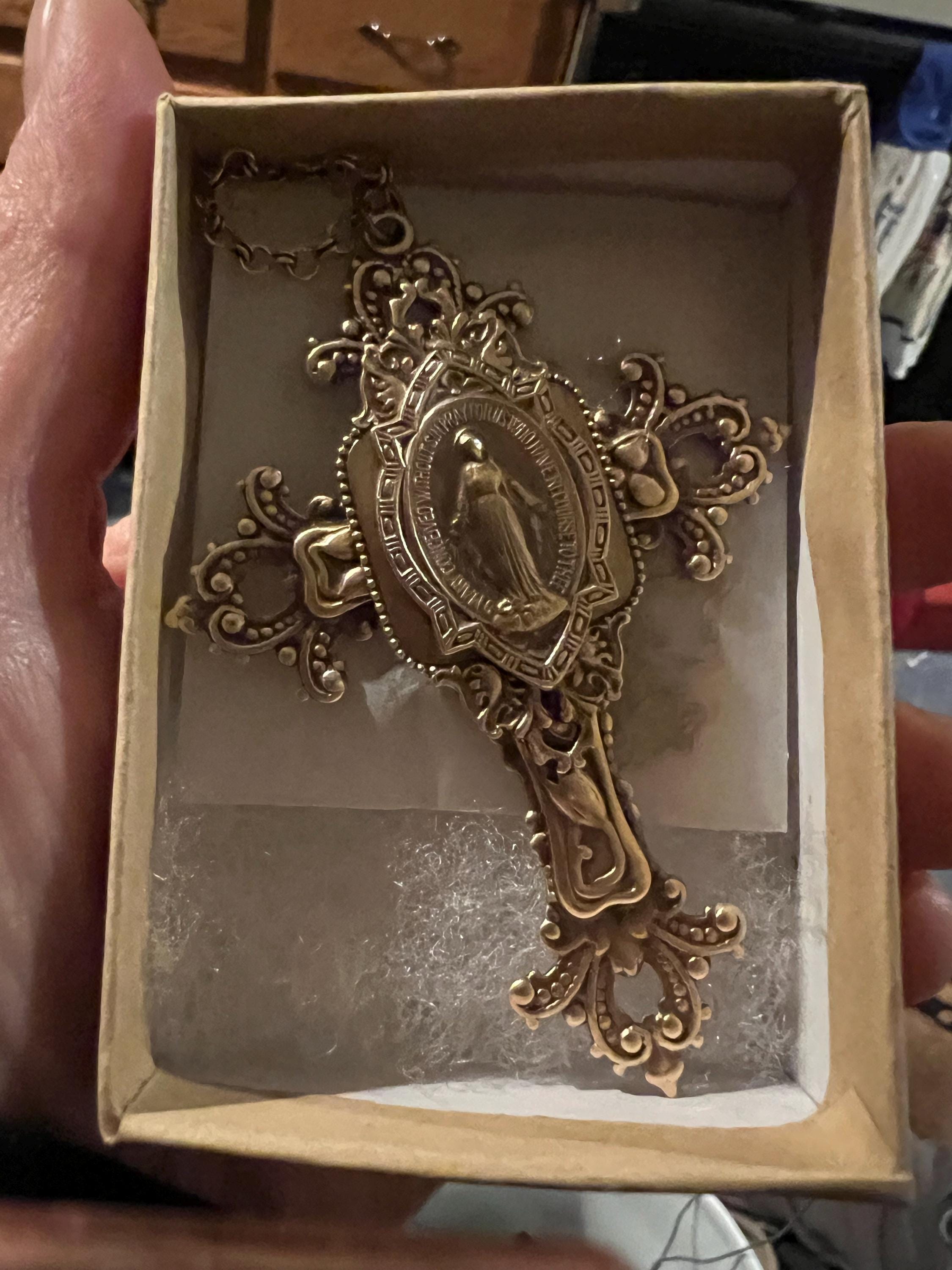 Vintage Jewelry - Large Cross Necklace - Mother Mary Necklace - Catholic Necklace - Brass Statement Necklace - Chloe&#39;s Vintage Jewelry