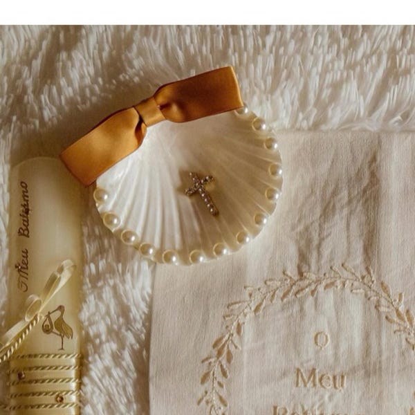 Baptism Shell/baptism Oil Bottle/pearl and Crystal Baptism Shell/set ...