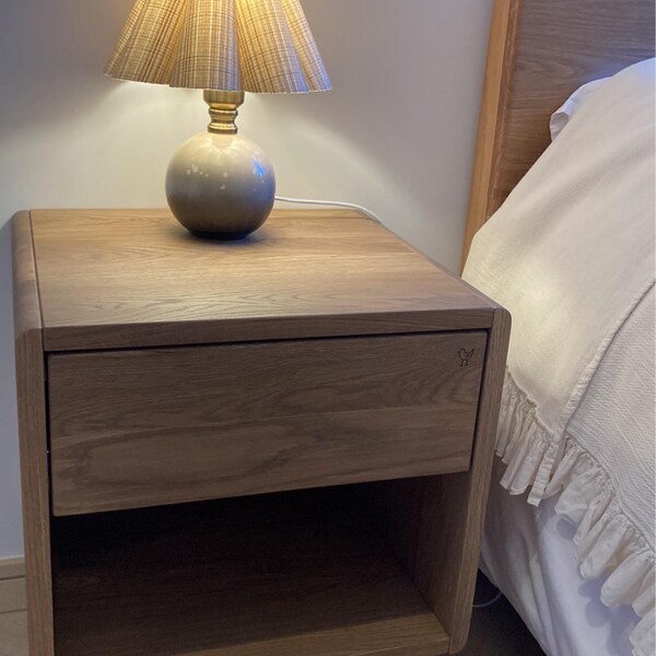 Image showcasing Scandinavian Decor Bed Frame Wolke Unique Handmade Oak Bed Frame ...