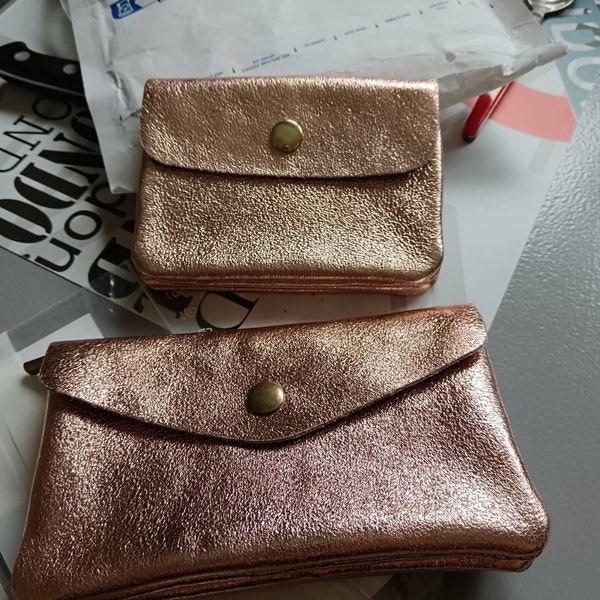 Petit Porte-Monnaie Cuir Véritable Double Tree - Bleu Irisé - Portefeuille Compact 2 Compartiments Femme