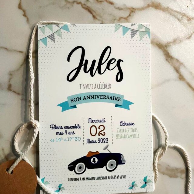 Invitation personnalisée anniversaire garçon au thème voiture vintage. –  Omade