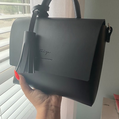 Black Handmade Leather Bag With Tassel Minimalist Beautiful - Etsy