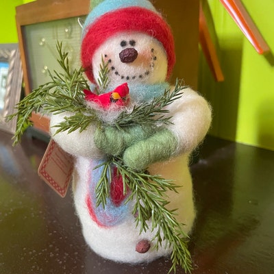 Buddy the Snowman and Cardinal Wool Wrapped/needle Felted 7 Ornament No ...