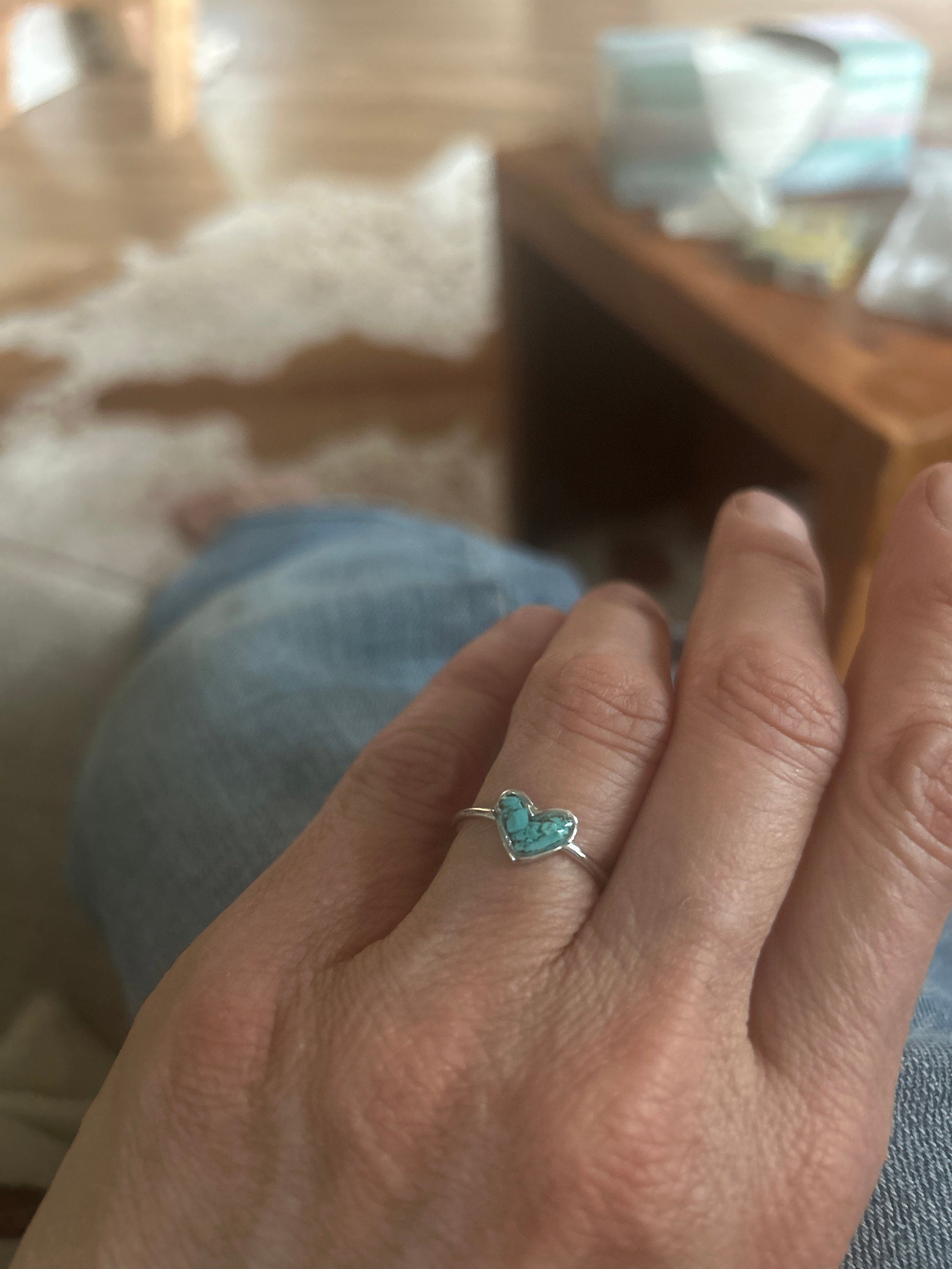 Genuine Turquoise ring | .925 sterling silver | unique crushed stone ring | hypoallergenic | boho statement jewelry | detailed | heart shape