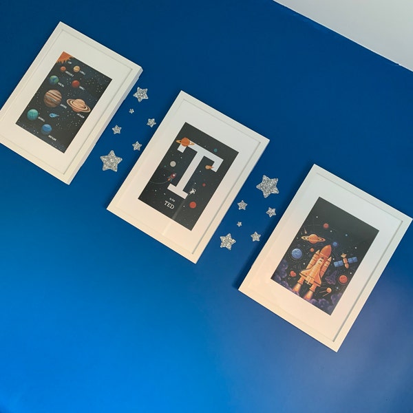 Space Wall Art Set of 3 Prints for Space Themed Bedroom, Outer Space ...
