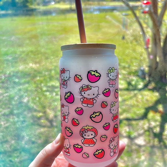 Pink Character Glass Can Cup cute Character Iced Coffee Glass Gifts for Her  Beer Can Glass 