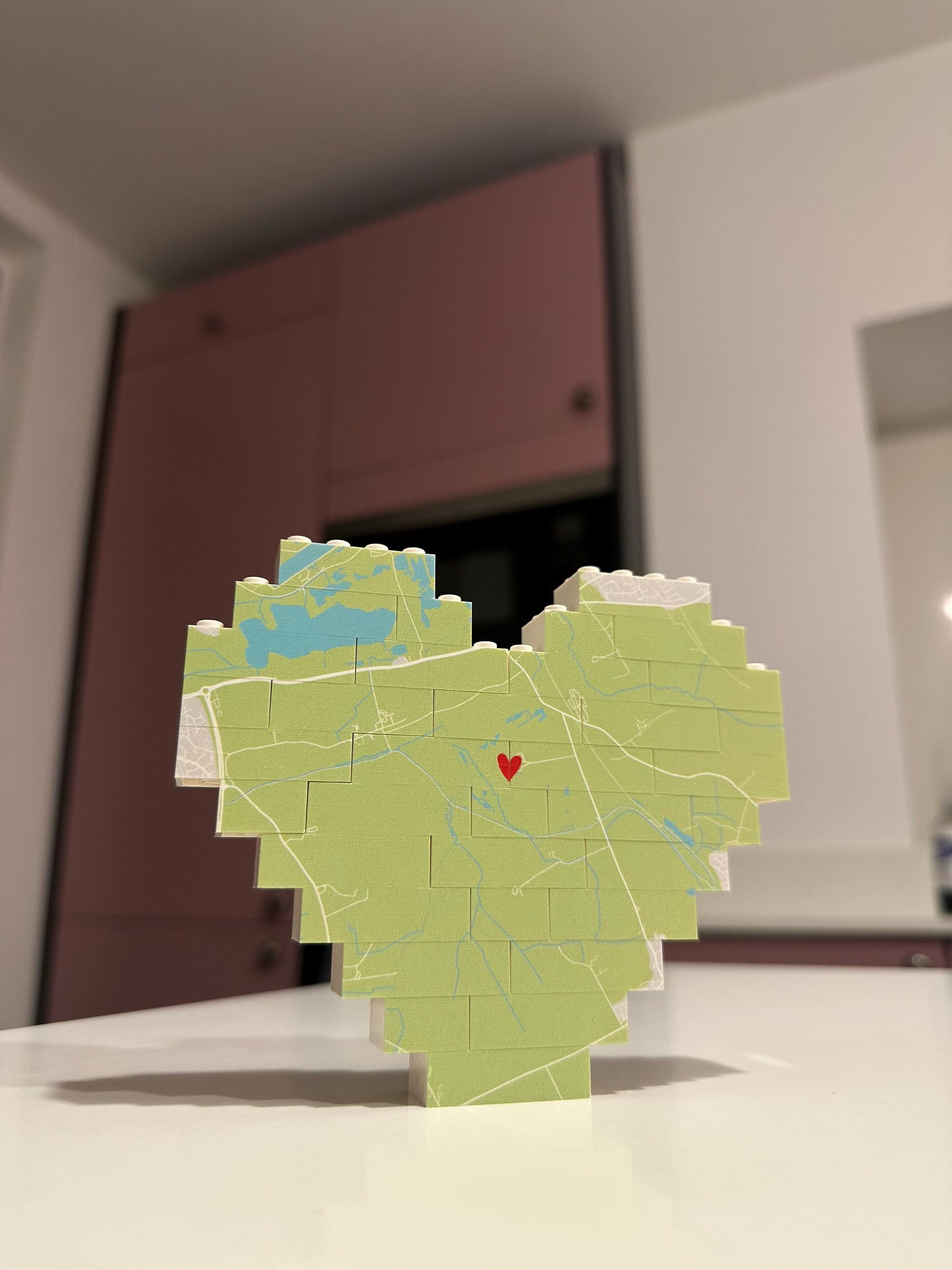 Personalised Map Print Heart made with Bricks, Engaged, Wedding Present, Anniversary, Romantic, Valentine, Keepsake, New Home, Jigsaw