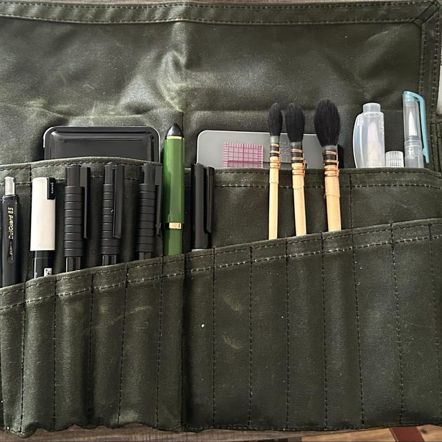 Roll up Pencil Case With 22 Pockets + 1 Zipper Pouch, Plein Air