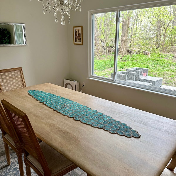Handmade Bead Table Runner, Peacock Floral Beaded Runner / Placemat - Etsy