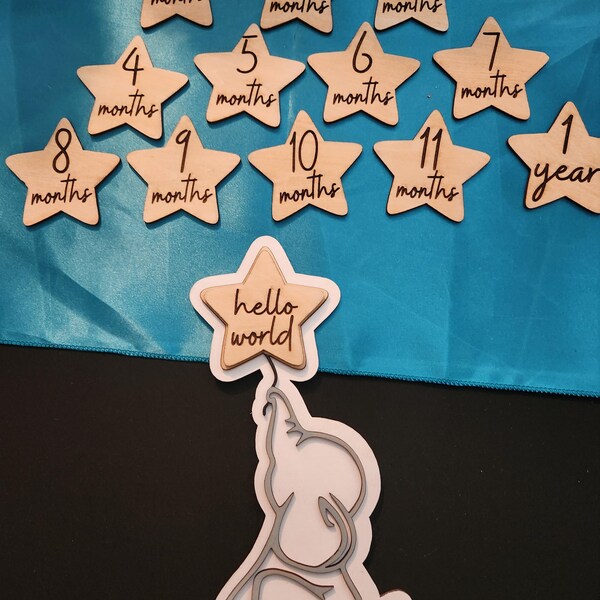 SVG Laser Cut File Elephant Stars Baby Milestone Interchangeable Sign ...