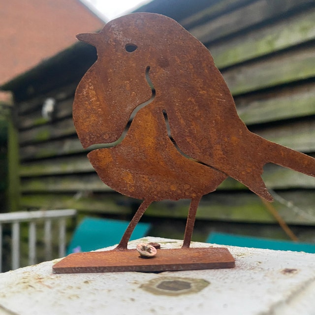 Rusty Metal Bird Silhouettes Garden Fence Decor Woodpecker Robin Steel