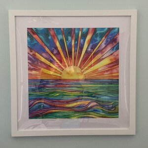 油絵　　太陽の下 太陽の水の水彩画：海の日の出の絵画 - Etsy 日本