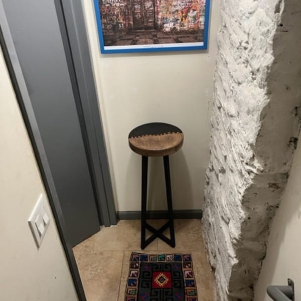 Handmade Reclaimed Wood Side Table: Leather Stitched Accent Table - Etsy