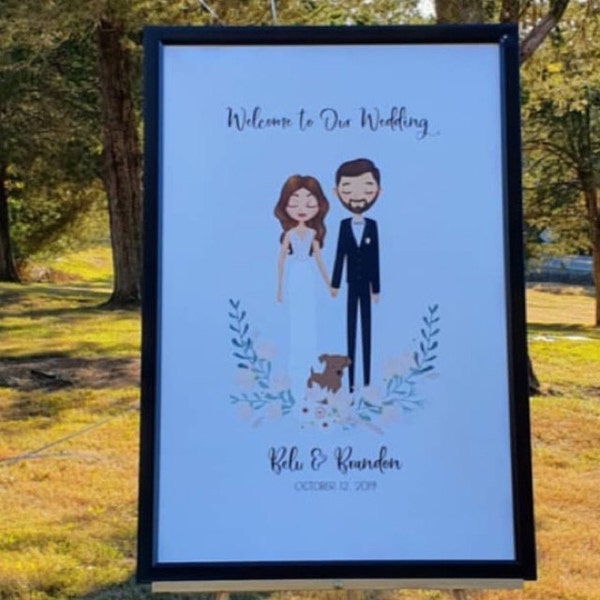 Custom Portrait Wedding Welcome Sign, Illustrated Portrait, Wedding ...