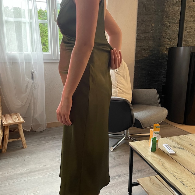 slim fit dress slacks Lucia Soft Satin Slip Midi Dress