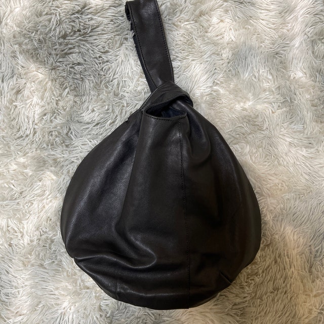 Black Leather Knot Bag, Recycled Leather Wristlet Purse Black Leather Knot Bag, Recycled Leather Wristlet Purse