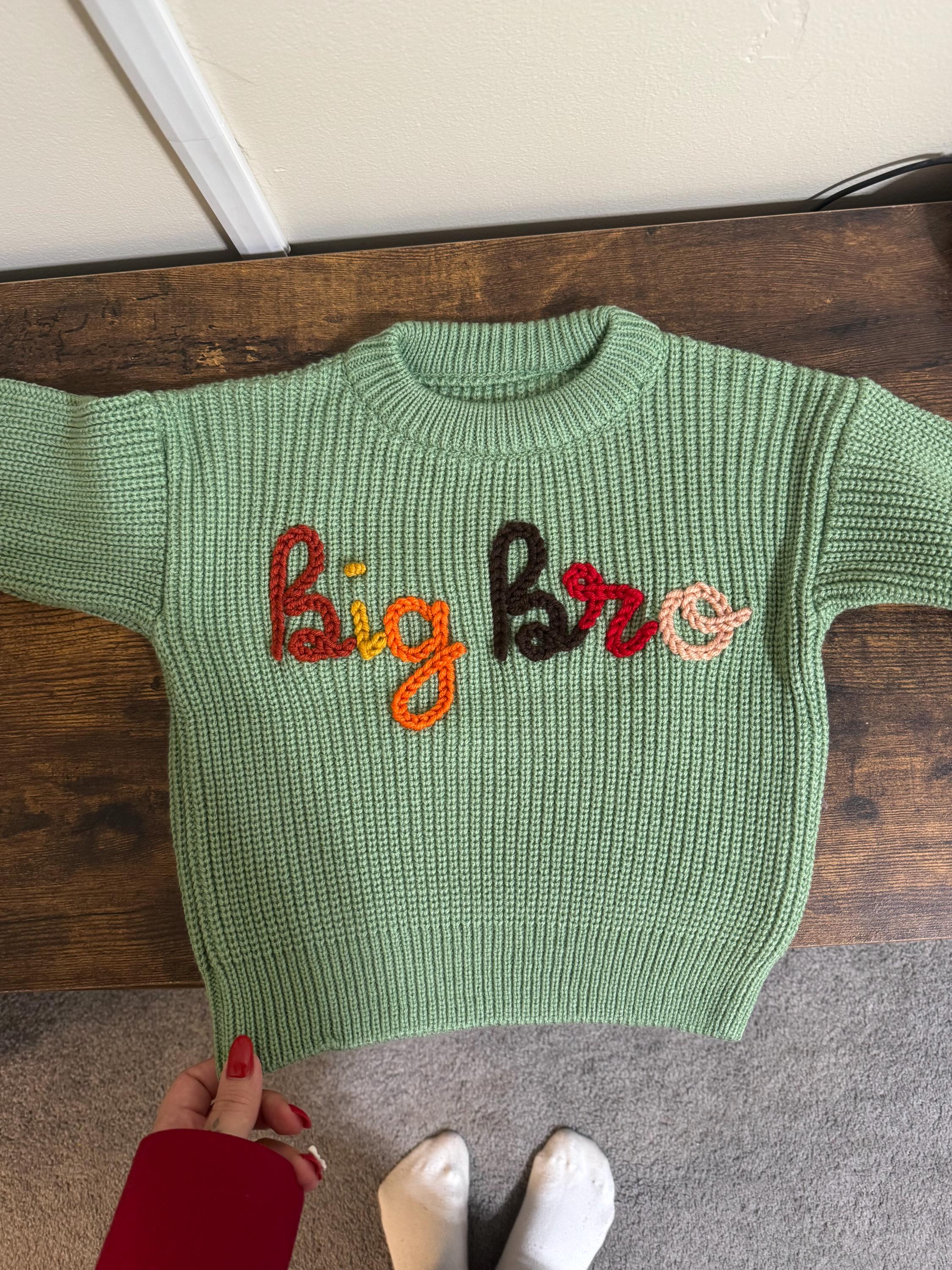 Big Sister Sweater, Personalized Baby Name Sweater, Knit Sweater Toddler, Embroidered Big Bro , Custom Baby Gifts Sweater with Name