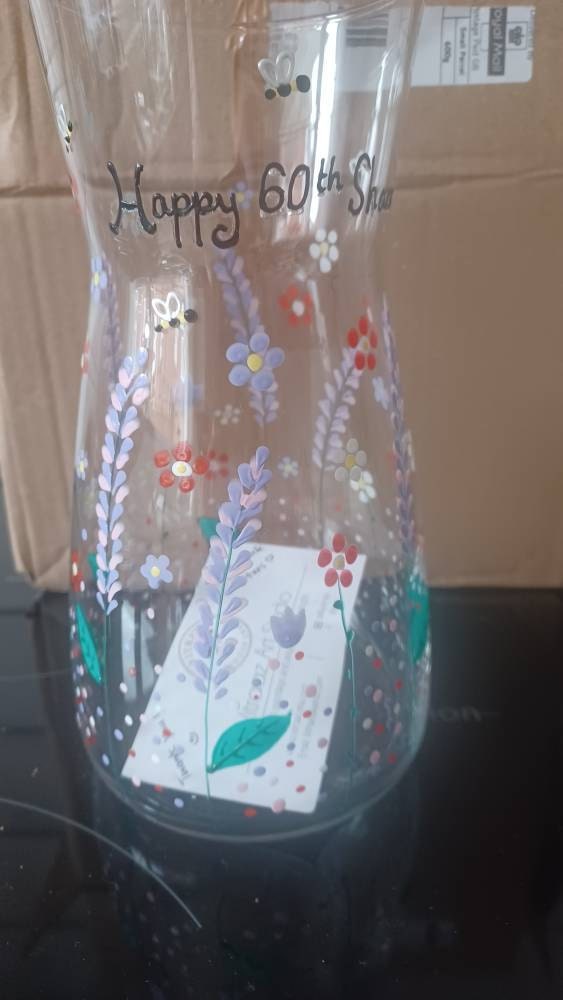 Hand painted flower garden vase, glass floral carafe, can be personalised, wedding gift, birthday, housewarming, anniversary, mother’s day