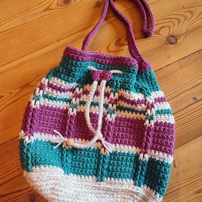 Crochet Bag PATTERN Cable Stripes Drawstring Bag - Etsy